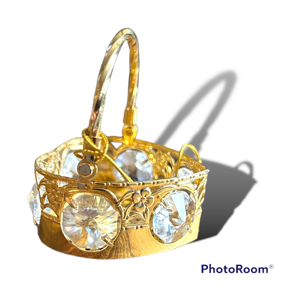 Crystal Heart Basket Vintage 24K GP Christmas Ornament